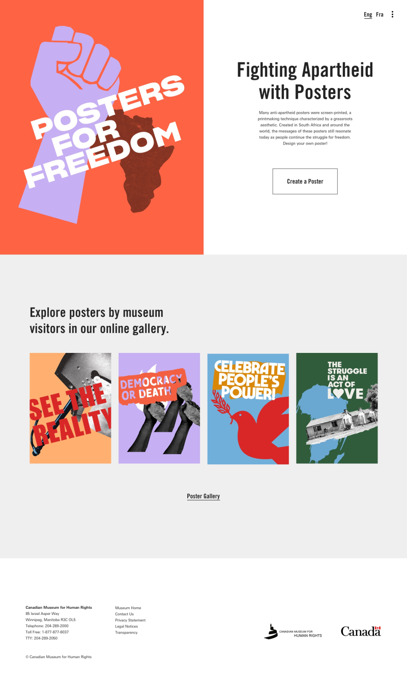 Screenshot of a website with the slogan "Posters for Freedom".
