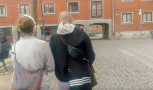 Two of our test users at Blågårds Plads.
