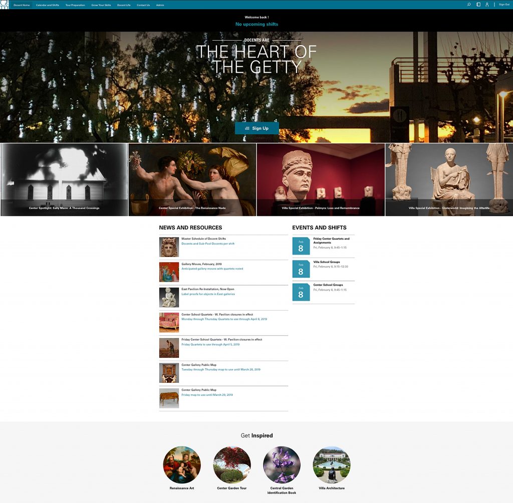 The new docent site home page