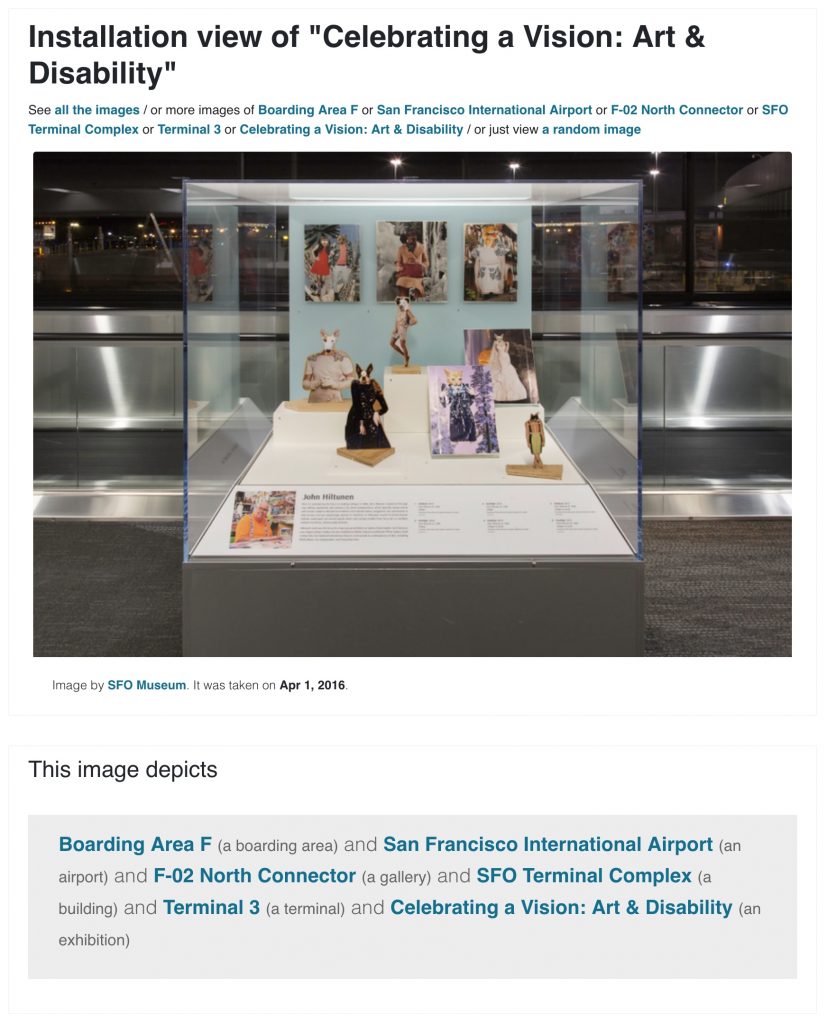 Screenshot of the SFO Museum webpage for an installation photo from the Celebrating a Vision: Art & Disability exhibition.