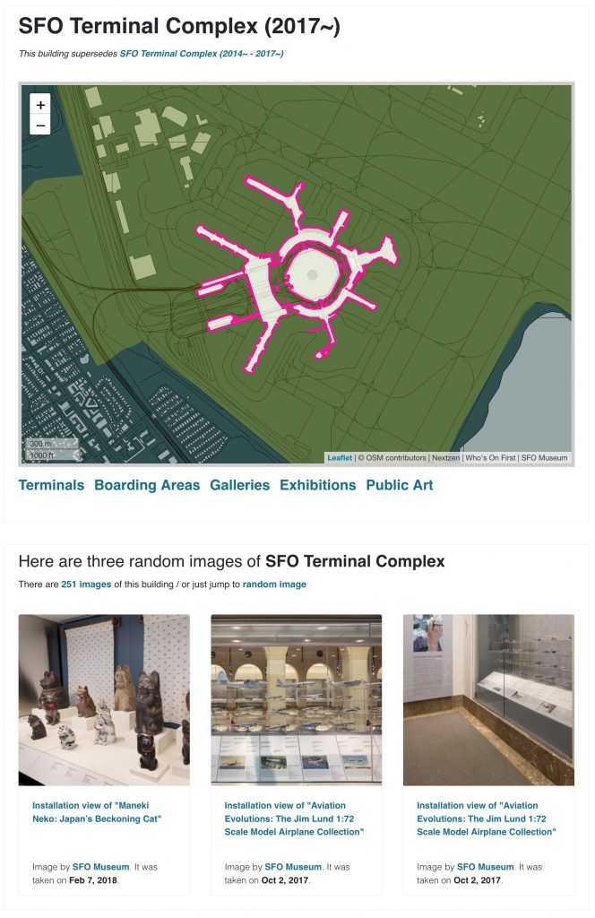Screenshot of the SFO Museum web page for the SFO Terminal Complex (c. 2017).