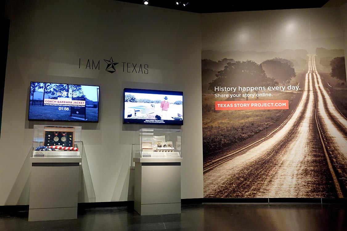 Texas Story Project in-gallery artifact and documentary cases