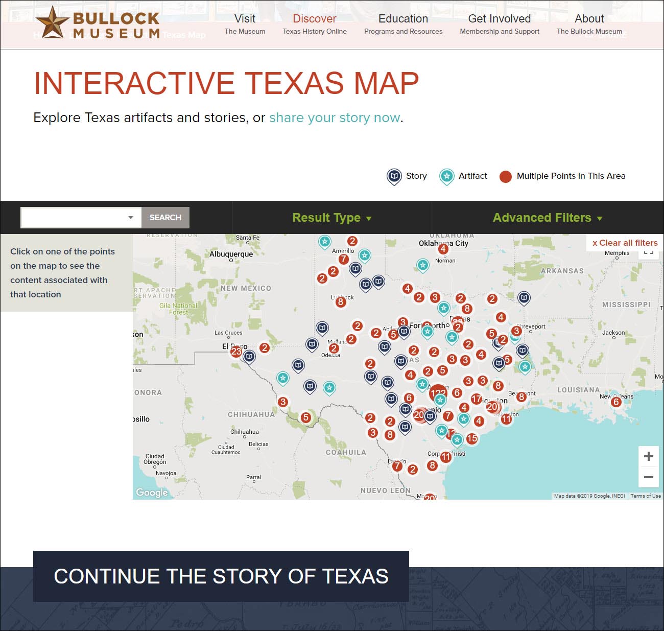 Texas Story Project map-based navigation
