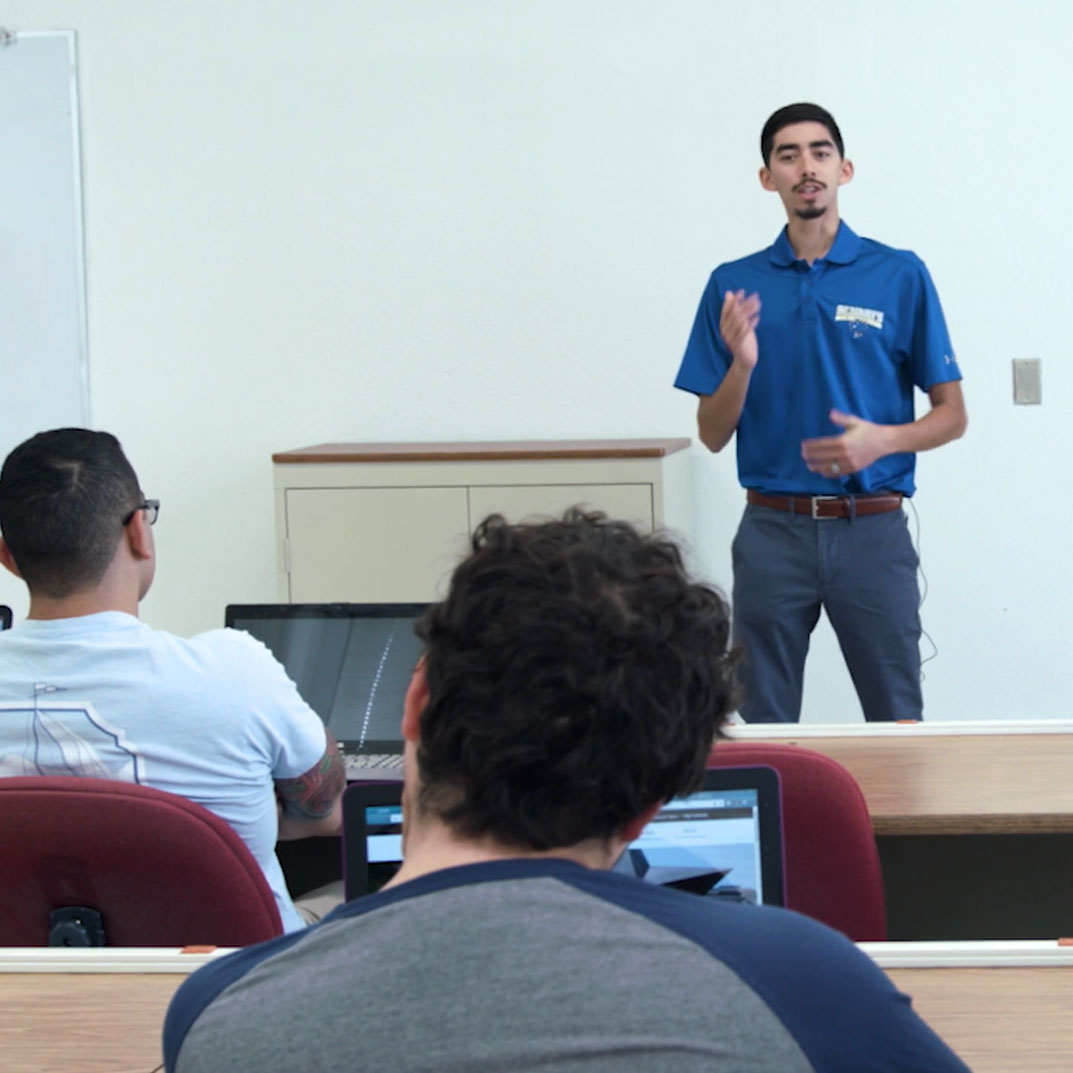 St. Mary's student giving an in-class Texas Story Project presentation