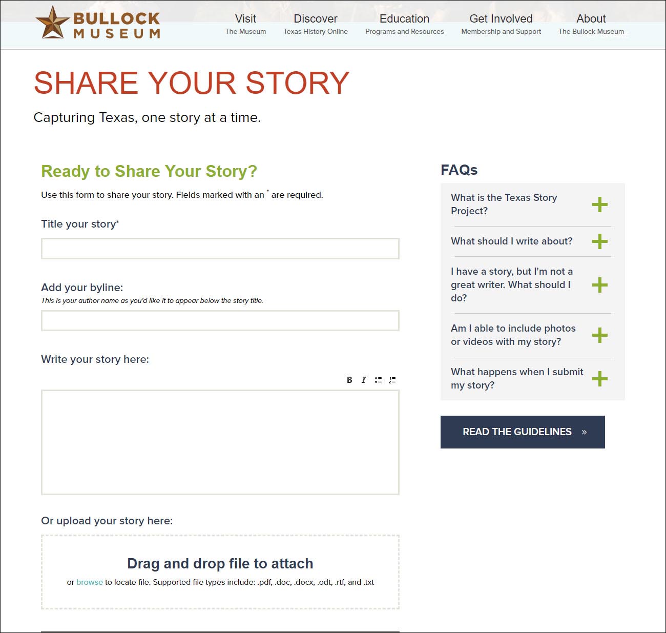 Texas Story Project submission form